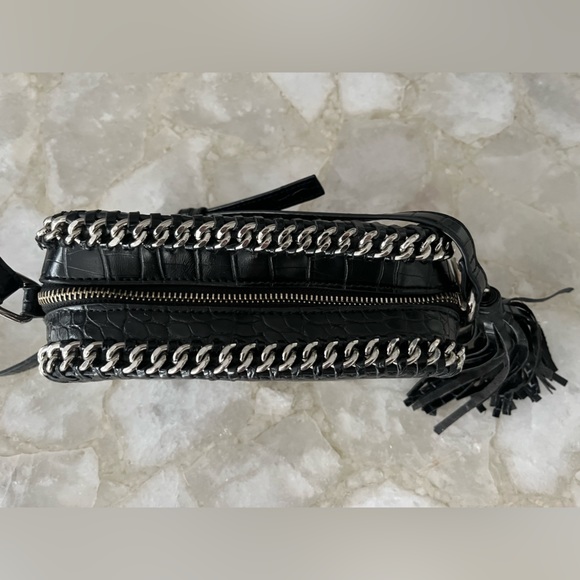 Black Crocodile (Vegan) Leather Cross Body with Fringe and Silver Chain details! - Picture 3 of 5